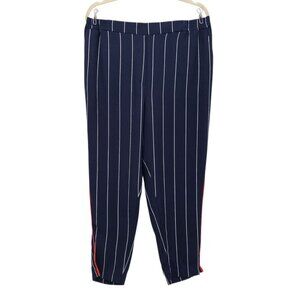 Anthropologie Ett:twa Womens Large Pants Striped Pull On Elastic Waist Navy Blue